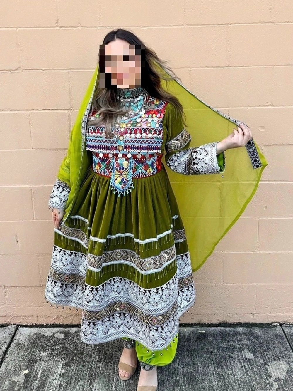 Handmade Afghan Dress - Green fits size 8/10 Women